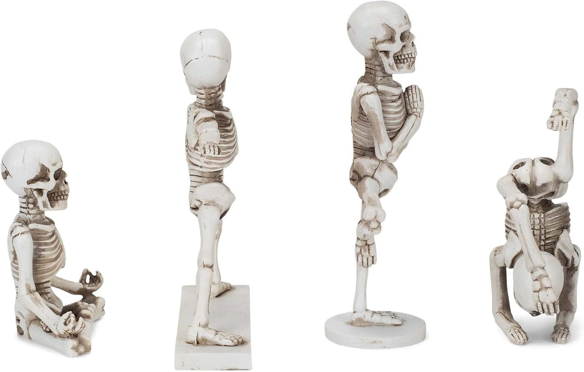Yoga Pose Skeletons Ivory Tone 6 inch Resin Figurines Set of 4
