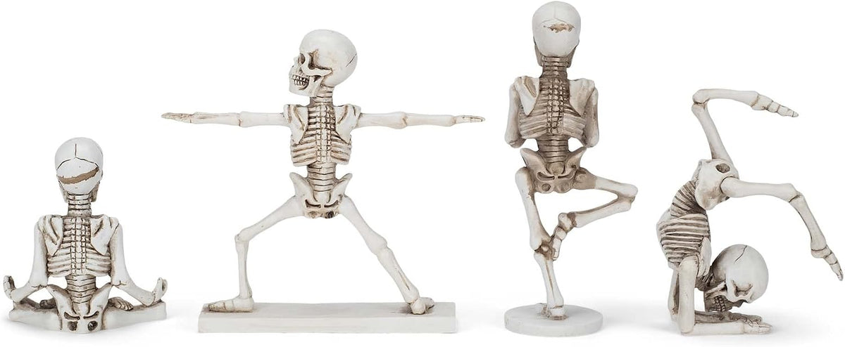 Yoga Pose Skeletons Ivory Tone 6 inch Resin Figurines Set of 4