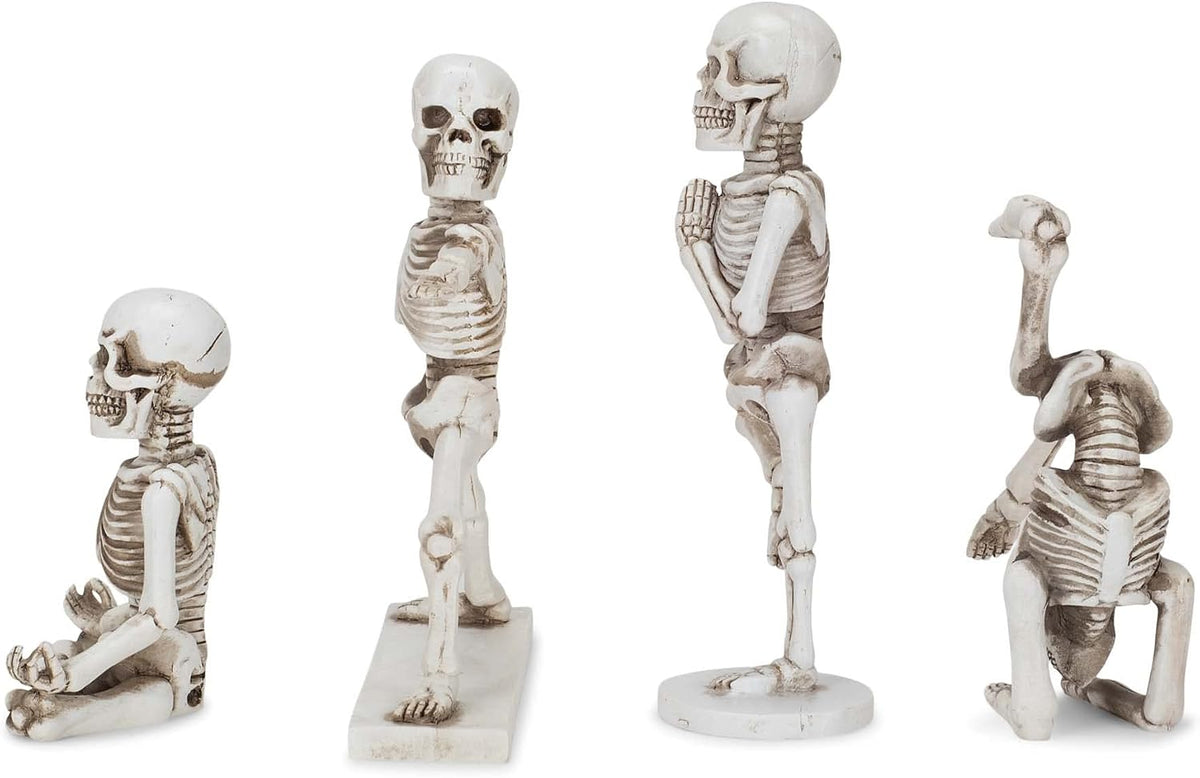 Yoga Pose Skeletons Ivory Tone 6 inch Resin Figurines Set of 4
