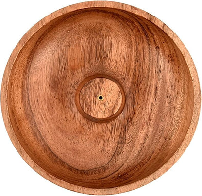 Acacia Wood Round Incense Stick Holder,Incense Burner, Ash Cather and Aromatherapy Ornament Home Décor (5" x 5" x 1.5")