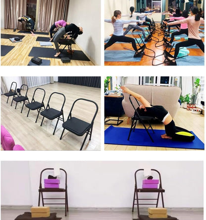 Yoga Chairs for Adults Folding Chairs with Comfortable Padded Yoga Auxiliary Chair Black/Brown Foldable Balance Chair(Black)