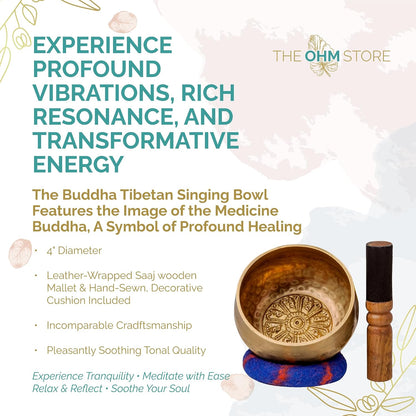 Tibetan Singing Bowl Set by Ohm Store — Hand Hammered Lingam Meditation Sound Bowl — Yoga, Chakra Balancing, Mindfulness, Stress and Anxiety Relief