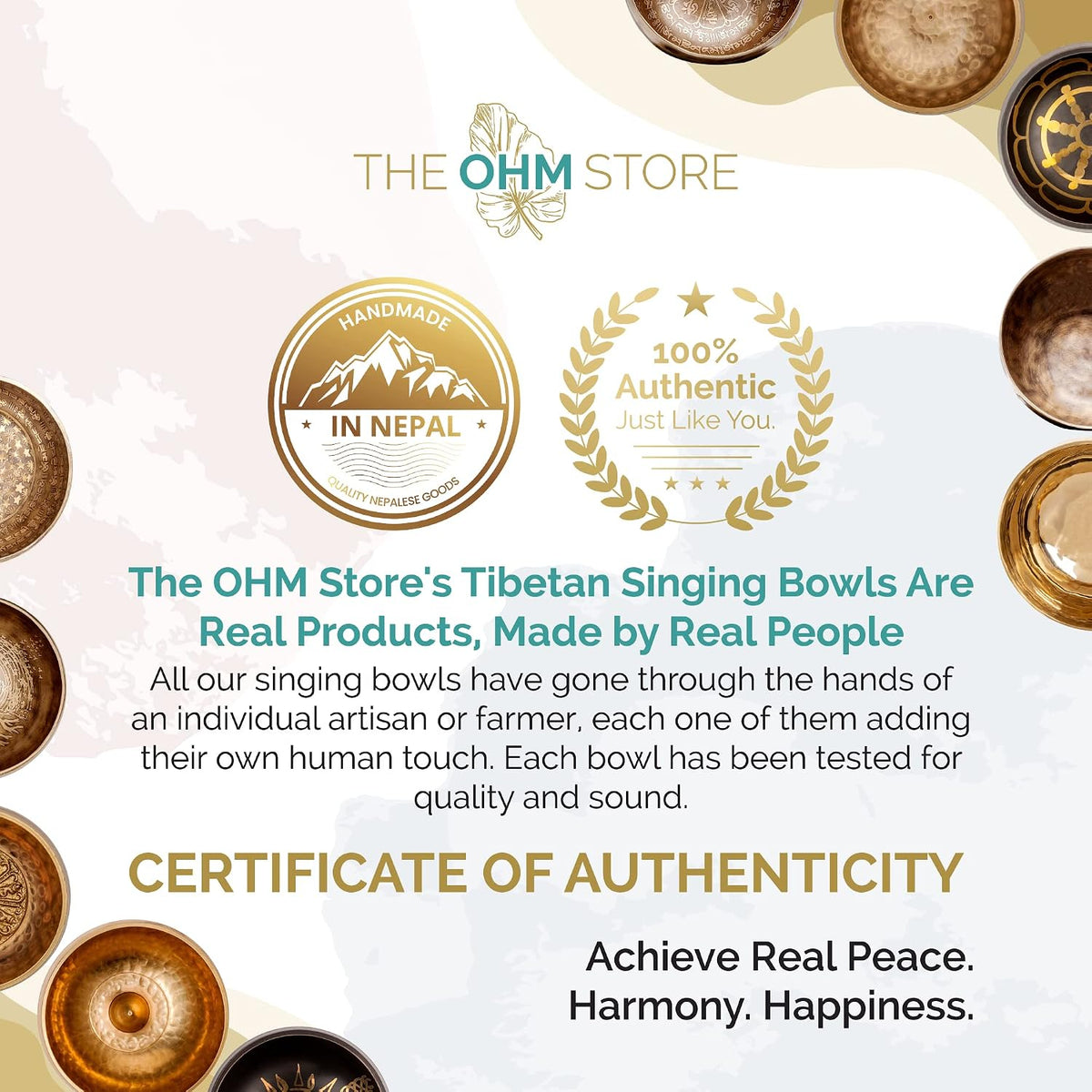 Tibetan Singing Bowl Set by Ohm Store — Hand Hammered Lingam Meditation Sound Bowl — Yoga, Chakra Balancing, Mindfulness, Stress and Anxiety Relief