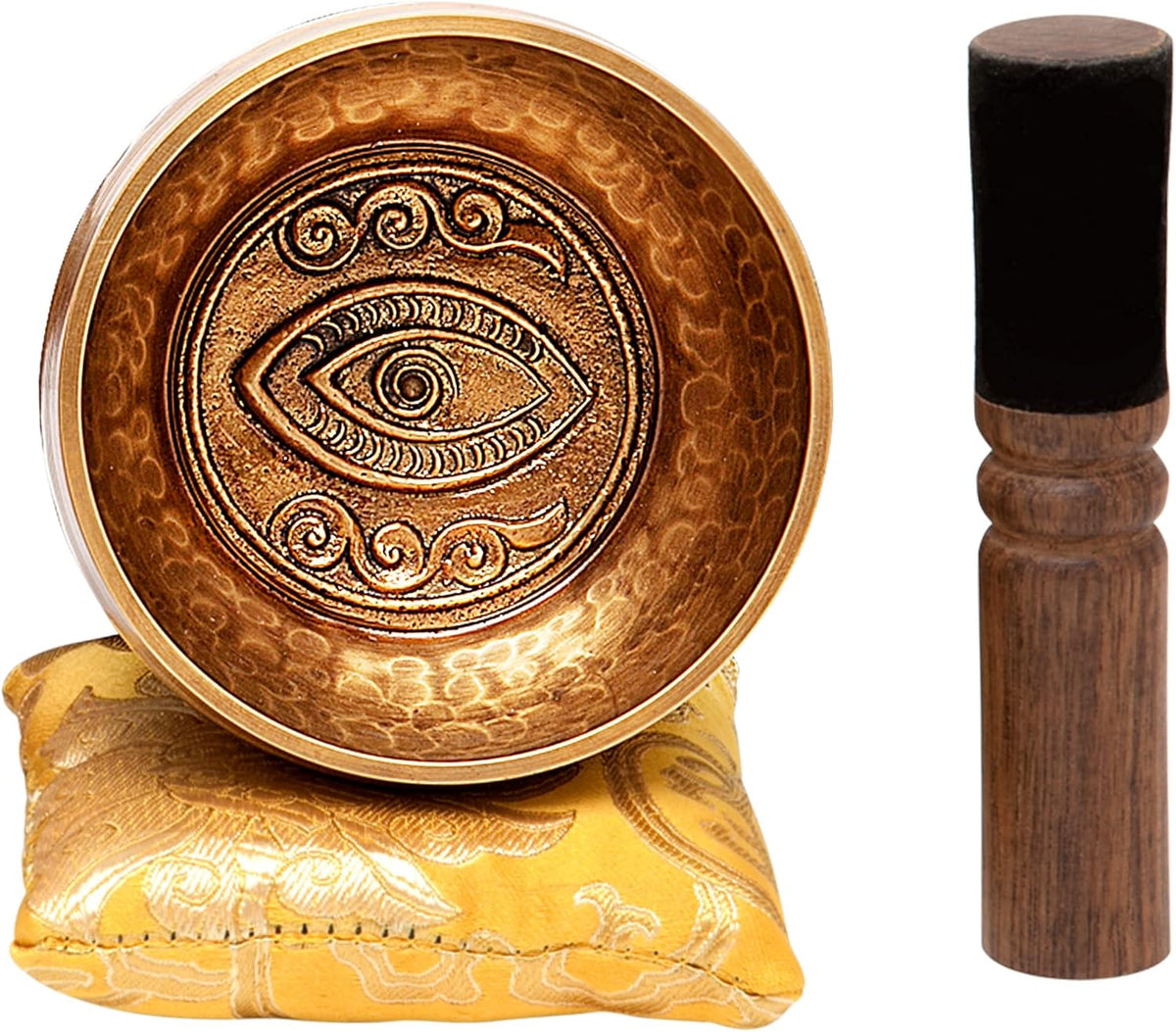 Tibetan Singing Bowl Set by Ohm Store — Hand Hammered Lingam Meditation Sound Bowl — Yoga, Chakra Balancing, Mindfulness, Stress and Anxiety Relief