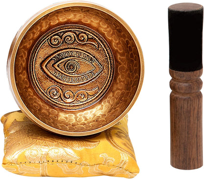 Tibetan Singing Bowl Set by Ohm Store — Hand Hammered Lingam Meditation Sound Bowl — Yoga, Chakra Balancing, Mindfulness, Stress and Anxiety Relief