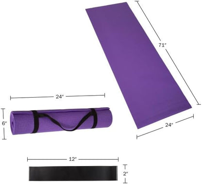 Yoga Mat Set - 4-Pack of Resistance Bands for Working Out with 1/4-Inch Workout Mat - Home Gym Starter Kit - Exercise Equipment (Purple)