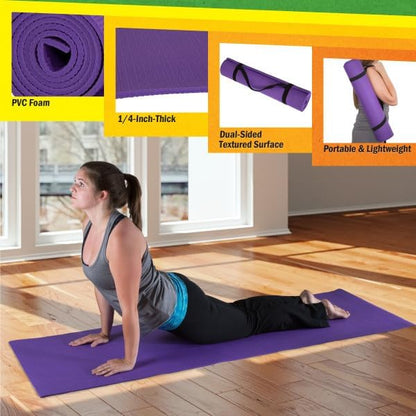 Yoga Mat Set - 4-Pack of Resistance Bands for Working Out with 1/4-Inch Workout Mat - Home Gym Starter Kit - Exercise Equipment (Purple)