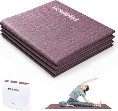 Foldable Yoga Mat 0.24"/0.16" for Home Workout & Travel, Non Slip Travel Yoga Mats with Carry Bag, Packable Yoga Mat for Home Gym, Pilates, Fitness,Stretching