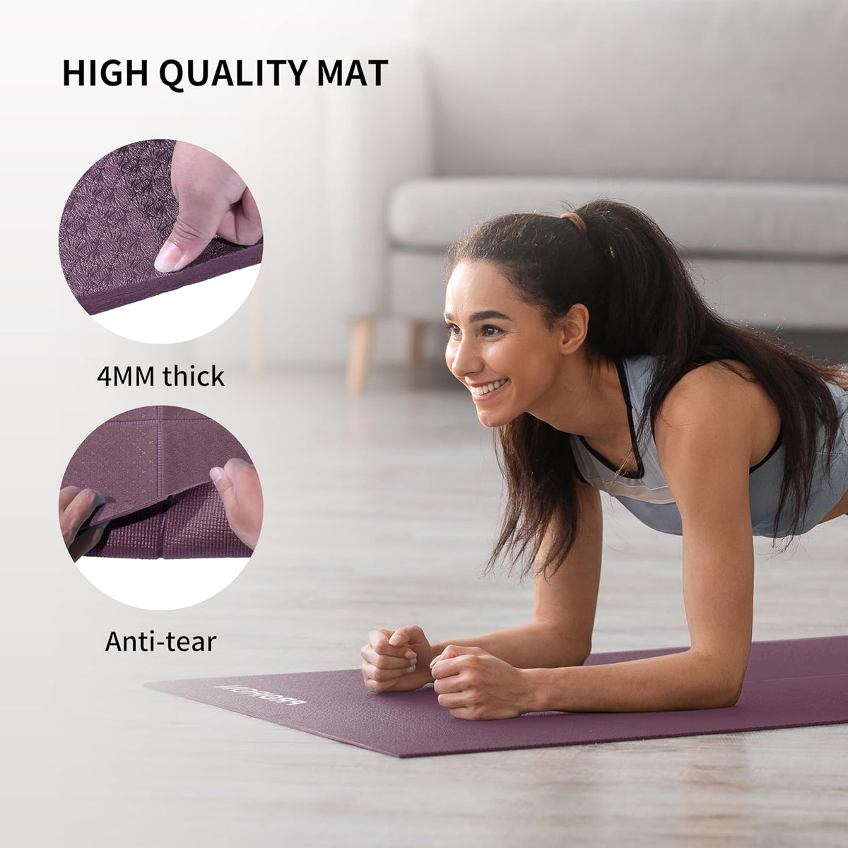 Foldable Yoga Mat 0.24"/0.16" for Home Workout & Travel, Non Slip Travel Yoga Mats with Carry Bag, Packable Yoga Mat for Home Gym, Pilates, Fitness,Stretching