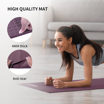 Foldable Yoga Mat 0.24"/0.16" for Home Workout & Travel, Non Slip Travel Yoga Mats with Carry Bag, Packable Yoga Mat for Home Gym, Pilates, Fitness,Stretching