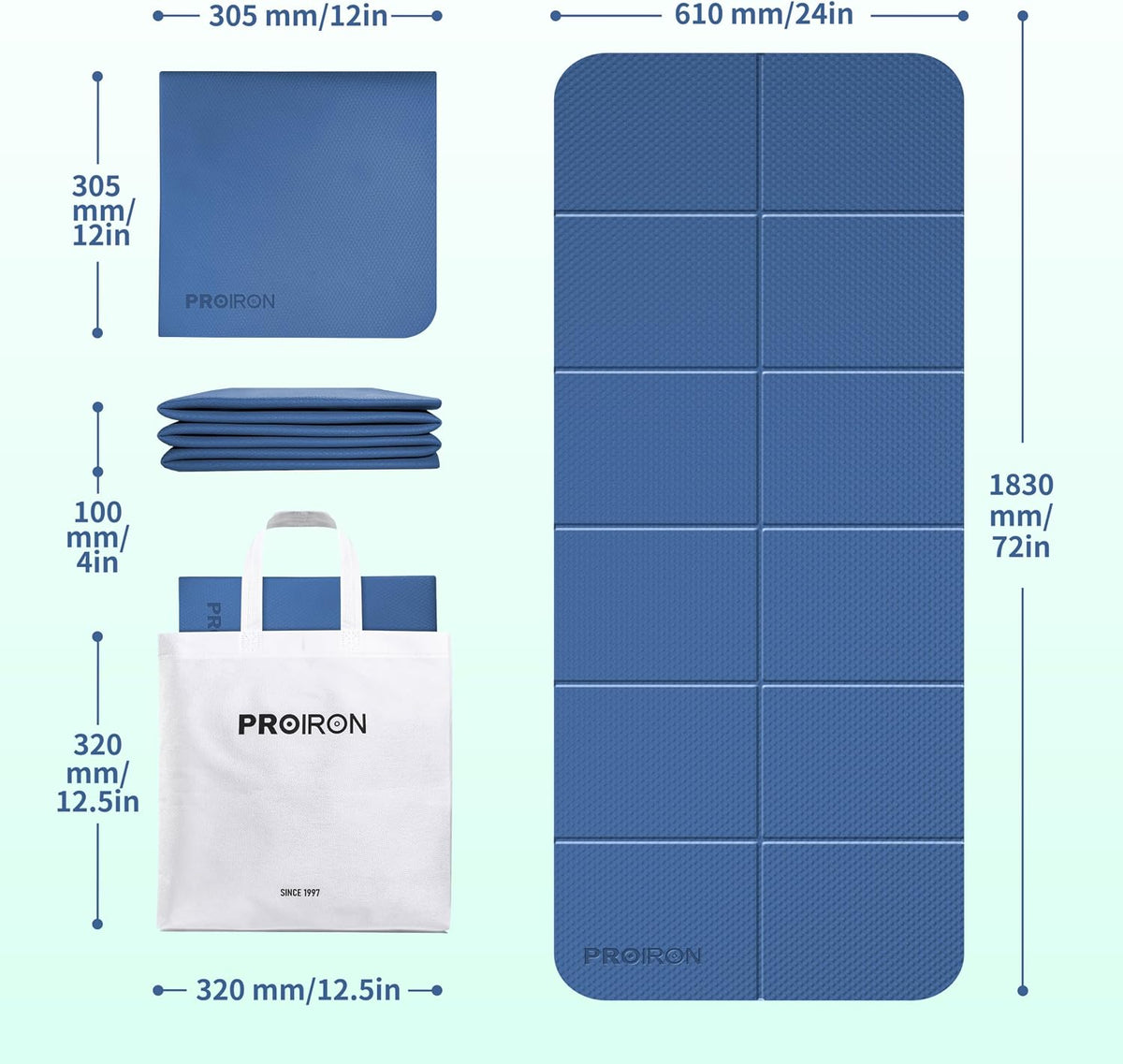 Foldable Yoga Mat 0.24"/0.16" for Home Workout & Travel, Non Slip Travel Yoga Mats with Carry Bag, Packable Yoga Mat for Home Gym, Pilates, Fitness,Stretching