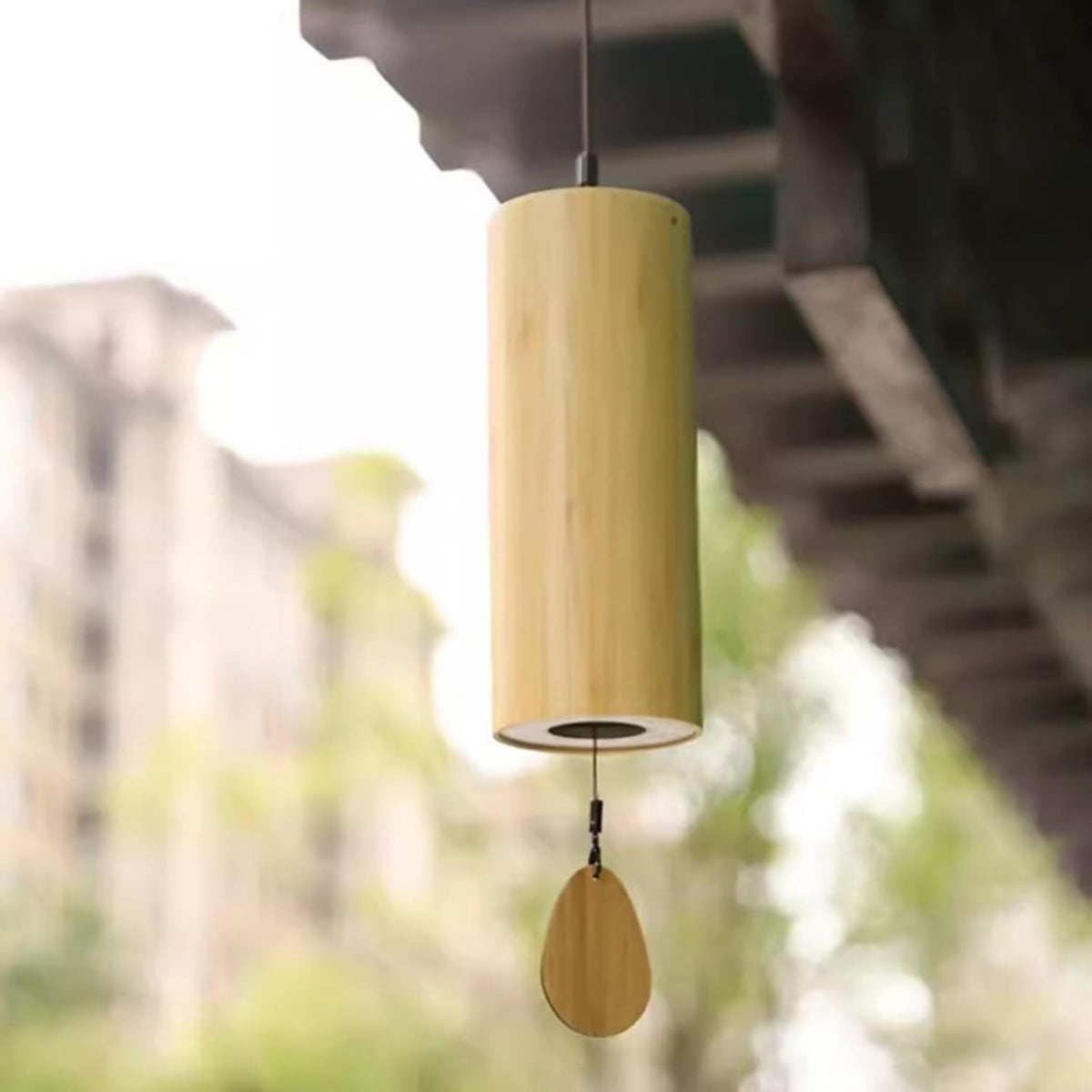 Natural Bamboo Hand-Cranked Wind Chime, Melodious Chord Bell for Meditation, Yoga and Home Decor, Rain Style