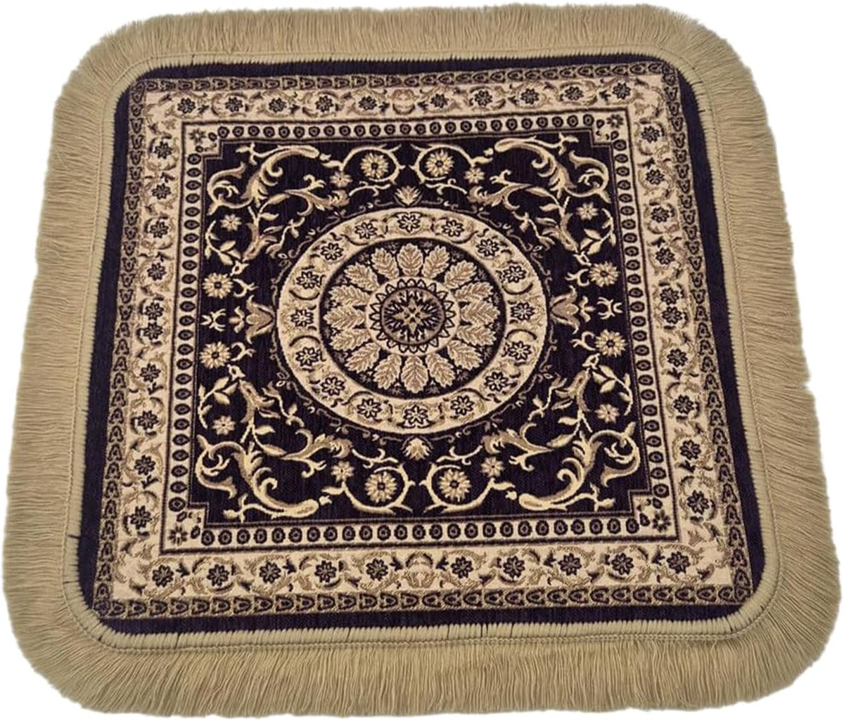 Soft Chenille Prayer Mat | Traditional Mandala Floral Pooja Aasan with Golden Fringes | Multipurpose Square Rug for Meditation, Yoga, Puja Room & Home (Red, 2x2 Feet)