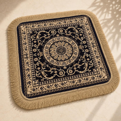 Soft Chenille Prayer Mat | Traditional Mandala Floral Pooja Aasan with Golden Fringes | Multipurpose Square Rug for Meditation, Yoga, Puja Room & Home (Red, 2x2 Feet)