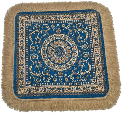 Soft Chenille Prayer Mat | Traditional Mandala Floral Pooja Aasan with Golden Fringes | Multipurpose Square Rug for Meditation, Yoga, Puja Room & Home (Red, 2x2 Feet)