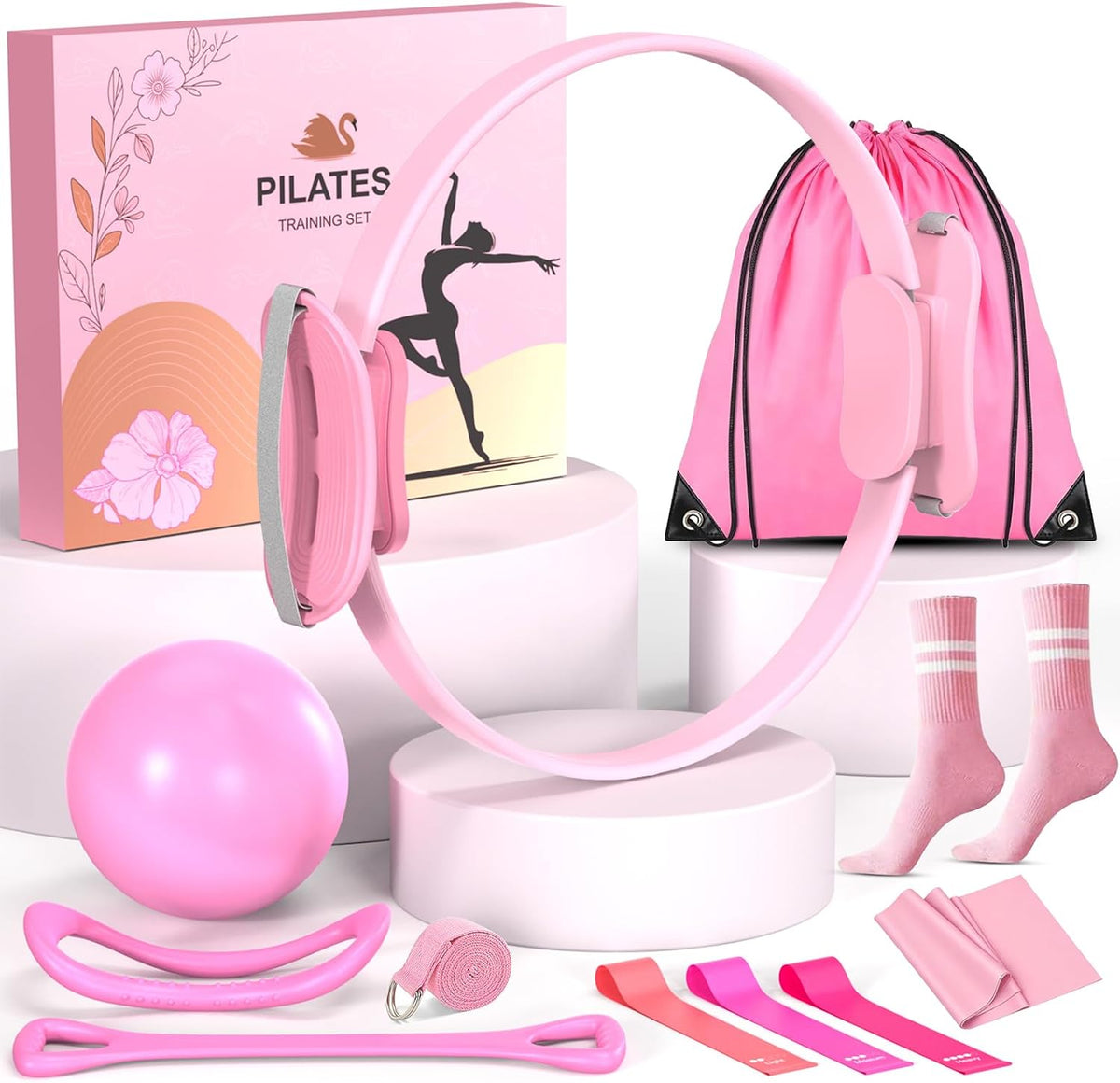 Pilates Equipment Set for Women, Pilates Ring and Ball Set with 15" Magic Circle & Resistance Bands, Perfect Mother's Day Gift for Home Workout, Ideal for Beginners and Yogis