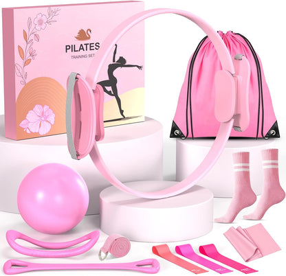 Pilates Equipment Set for Women, Pilates Ring and Ball Set with 15" Magic Circle & Resistance Bands, Perfect Mother's Day Gift for Home Workout, Ideal for Beginners and Yogis
