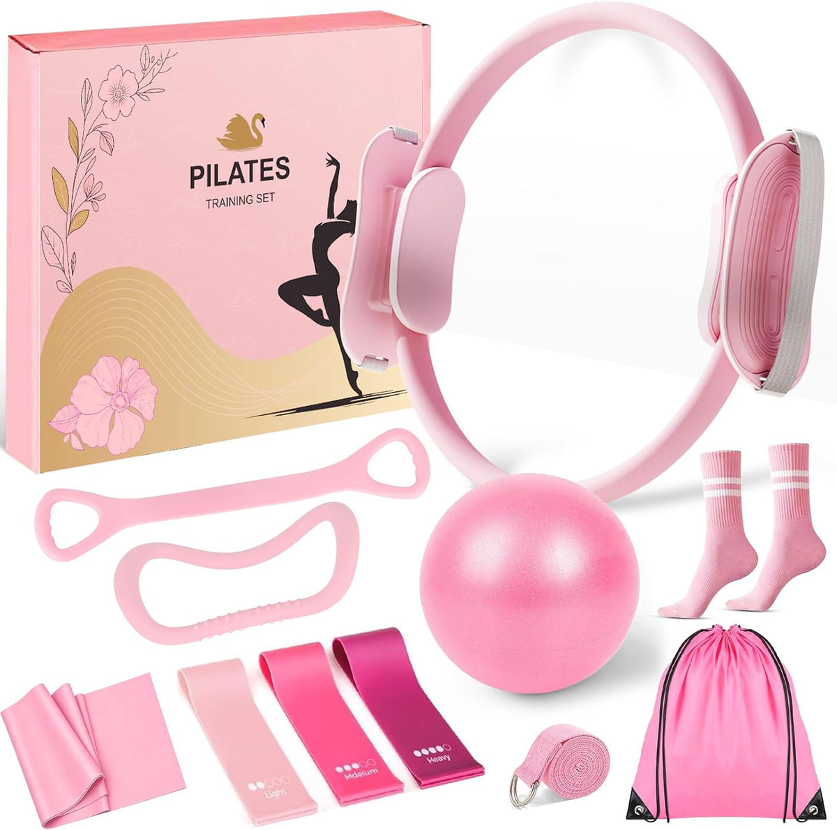 Pilates Equipment Set for Women, Pilates Ring and Ball Set with 15" Magic Circle & Resistance Bands, Perfect Mother's Day Gift for Home Workout, Ideal for Beginners and Yogis