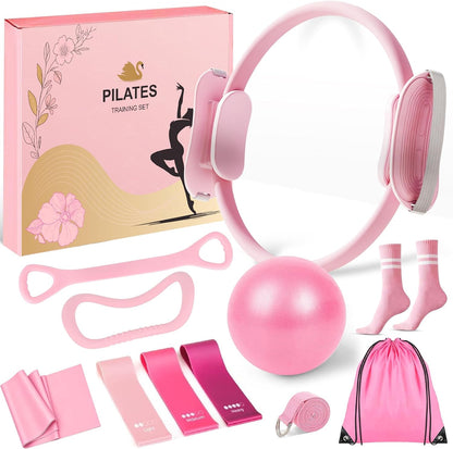 Pilates Equipment Set for Women, Pilates Ring and Ball Set with 15" Magic Circle & Resistance Bands, Perfect Mother's Day Gift for Home Workout, Ideal for Beginners and Yogis