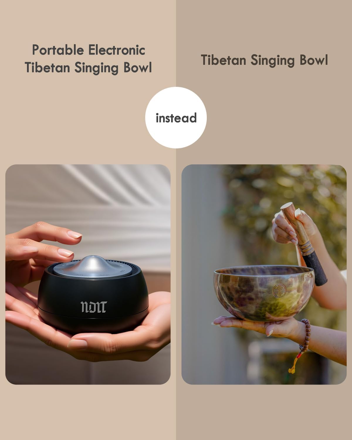 Portable Electronic Tibetan Singing Bowl, 8 Healing Frequencies (369-963Hz), Auto & Manual Modes, Vibration Therapy with Timer, USB-C Rechargeable Meditation Device for Relaxation