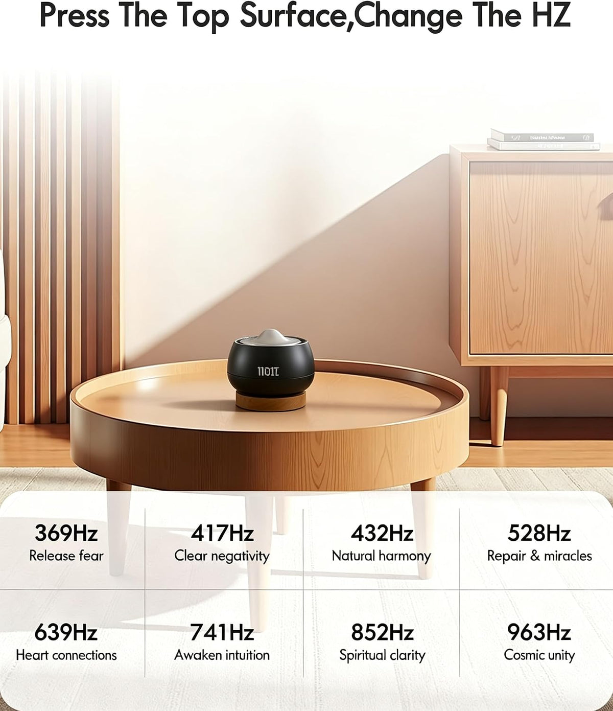 Portable Electronic Tibetan Singing Bowl, 8 Healing Frequencies (369-963Hz), Auto & Manual Modes, Vibration Therapy with Timer, USB-C Rechargeable Meditation Device for Relaxation