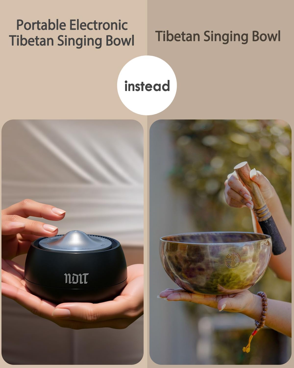 Portable Electronic Tibetan Singing Bowl, 8 Healing Frequencies (369-963Hz), Auto & Manual Modes, Vibration Therapy with Timer, USB-C Rechargeable Meditation Device for Relaxation
