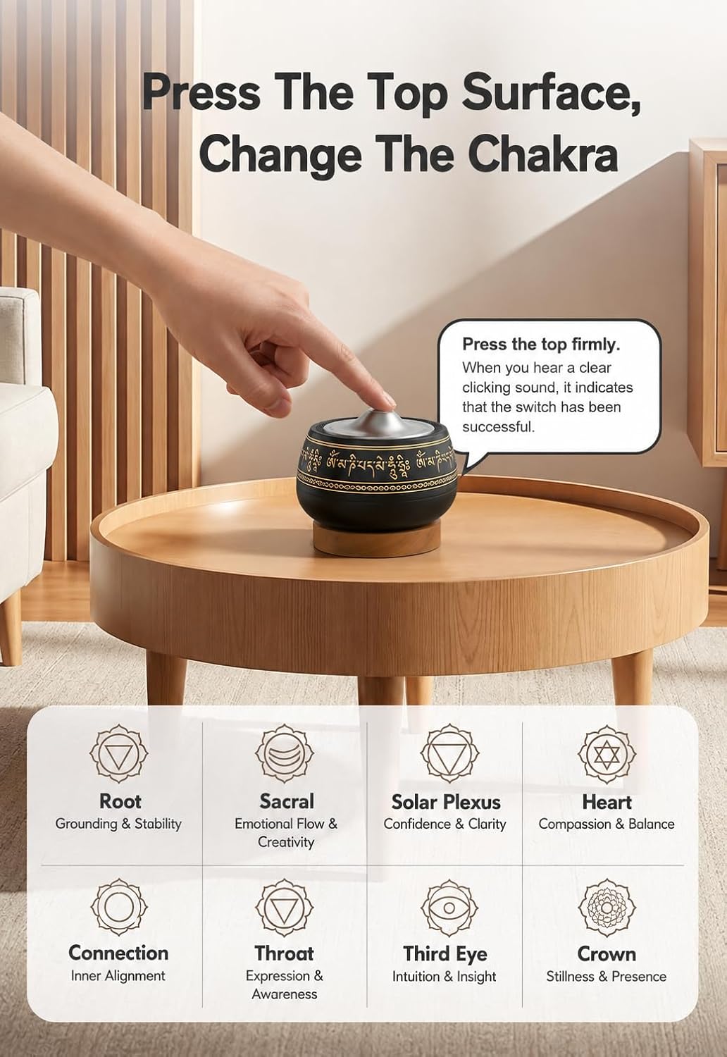 Portable Electronic Tibetan Singing Bowl, 8 Healing Frequencies (369-963Hz), Auto & Manual Modes, Vibration Therapy with Timer, USB-C Rechargeable Meditation Device for Relaxation