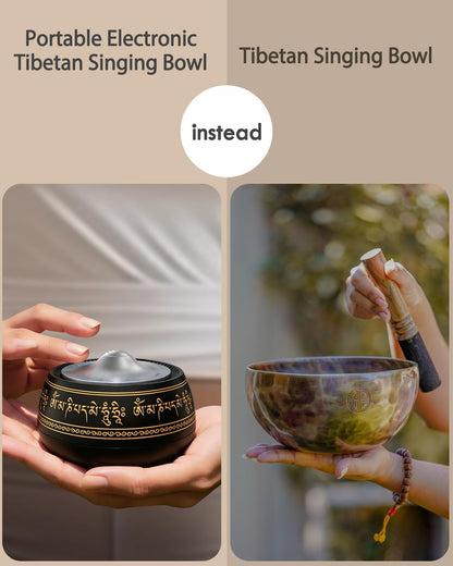 Portable Electronic Tibetan Singing Bowl, 8 Healing Frequencies (369-963Hz), Auto & Manual Modes, Vibration Therapy with Timer, USB-C Rechargeable Meditation Device for Relaxation