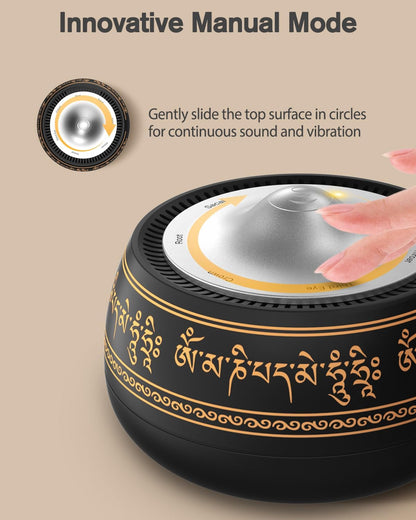 Portable Electronic Tibetan Singing Bowl, 8 Healing Frequencies (369-963Hz), Auto & Manual Modes, Vibration Therapy with Timer, USB-C Rechargeable Meditation Device for Relaxation