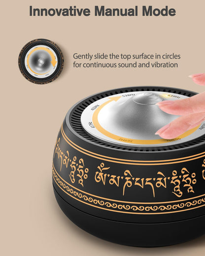 Portable Electronic Tibetan Singing Bowl, 8 Healing Frequencies (369-963Hz), Auto & Manual Modes, Vibration Therapy with Timer, USB-C Rechargeable Meditation Device for Relaxation