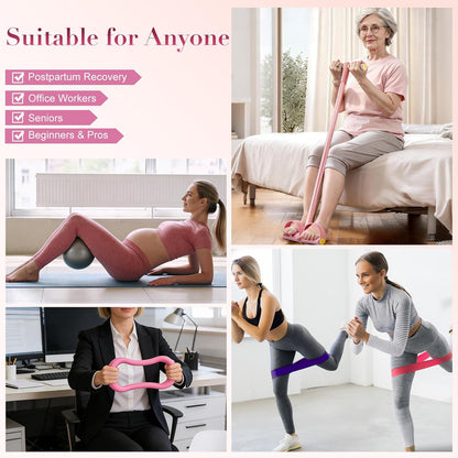 Pilates Kit for Women, 15-Piece Ultimate Pilates Set with Pink Pilates Ring, Ball, Resistance Bands & Essentials - Premium Home Workout Equipment for Full Body Sculpting & Toning, Beginner to Pros