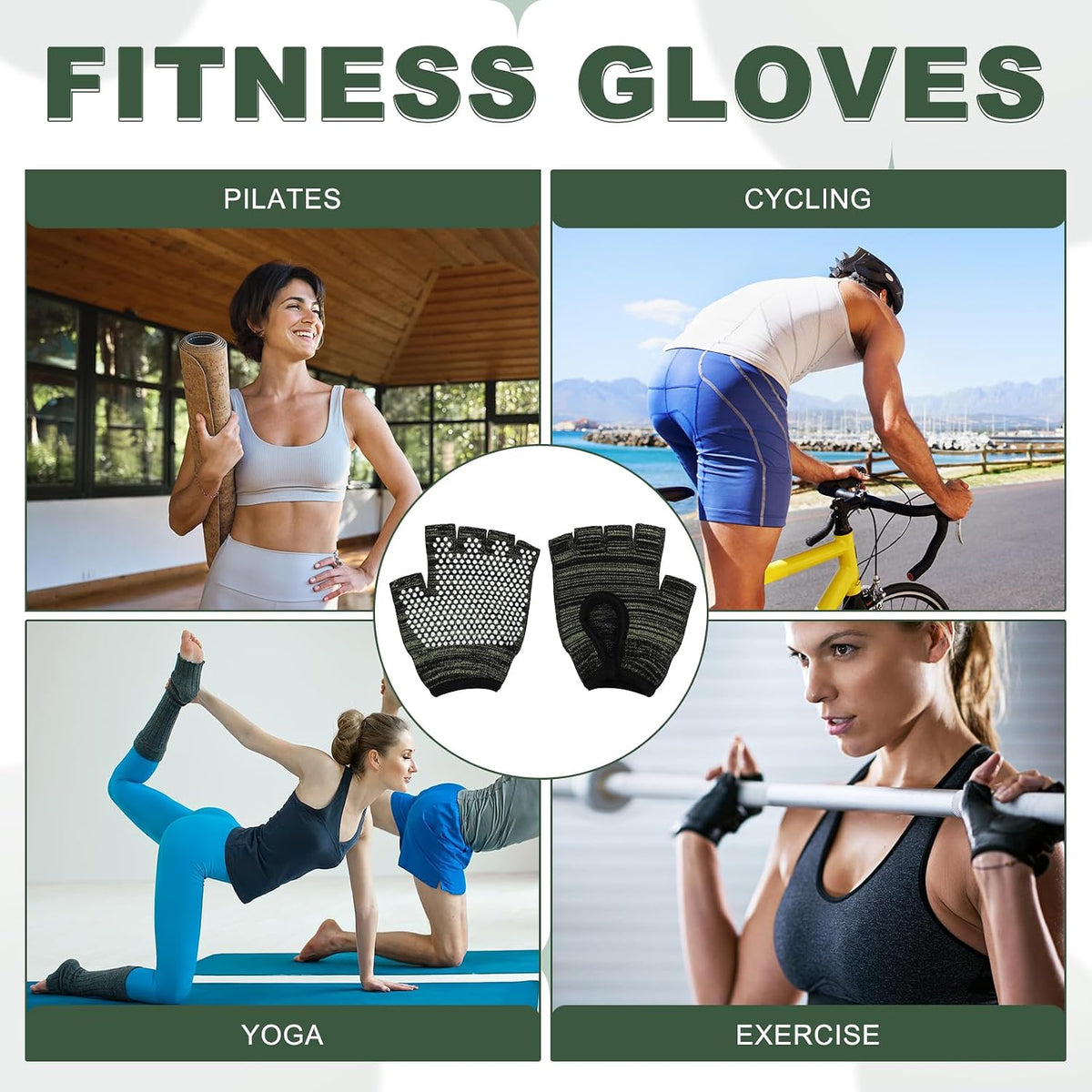 Yoga Gloves, Non Slip Fingerless Pilates Gloves Breathable Exercise Workout Mittens
