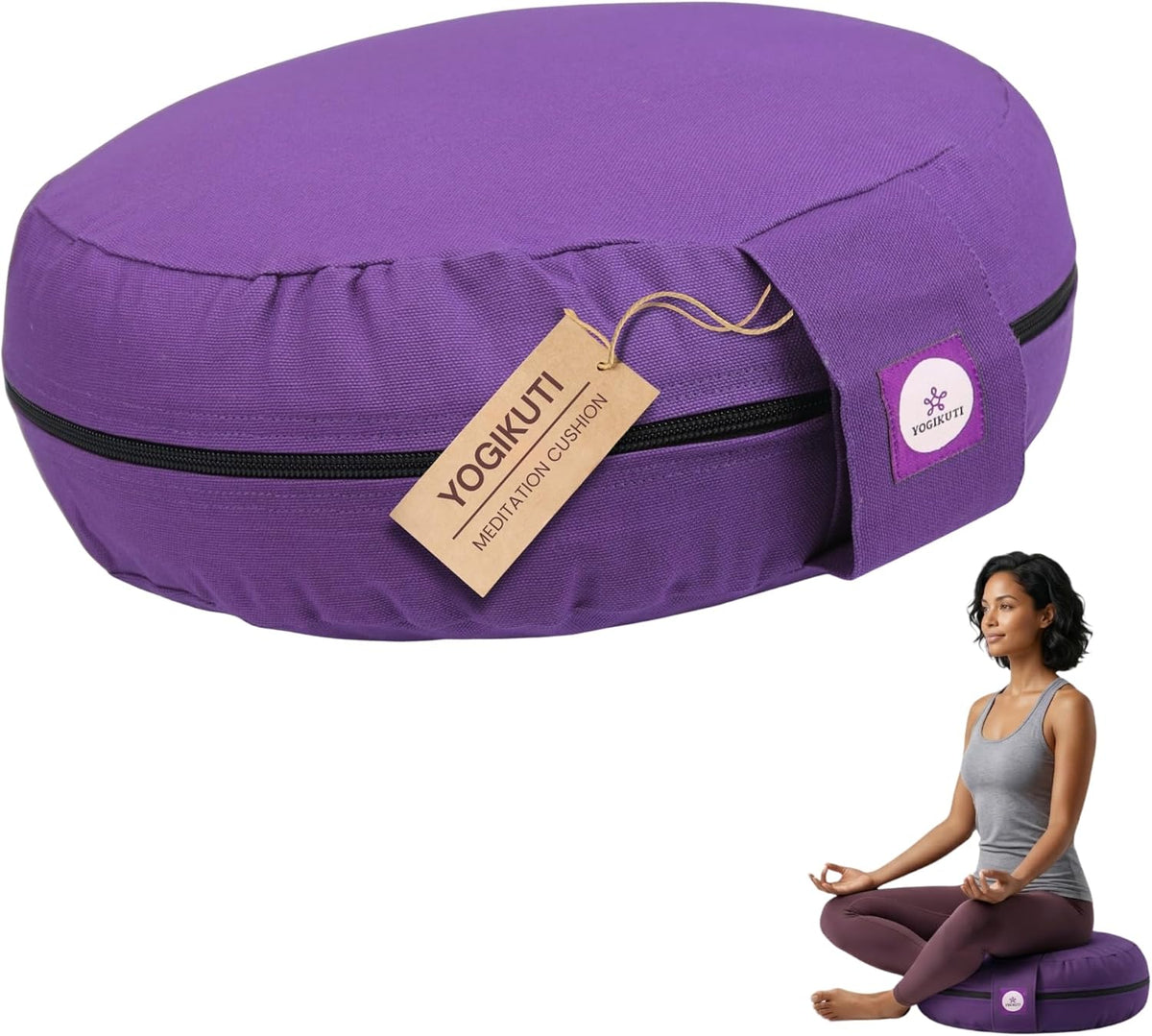 100% Cotton Meditation Cushion (Round) with Handle | Firm & Comfortable Yoga Cushion | Removable Washable Cover | Floor Seating Support for Meditation, Yoga & Pranayama