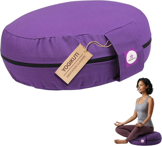 100% Cotton Meditation Cushion (Round) with Handle | Firm & Comfortable Yoga Cushion | Removable Washable Cover | Floor Seating Support for Meditation, Yoga & Pranayama