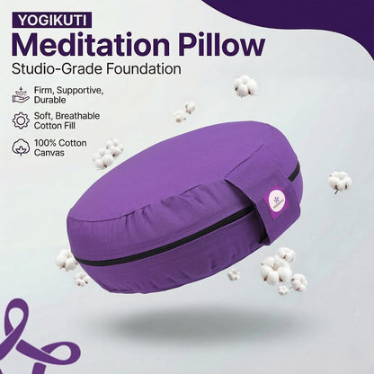 100% Cotton Meditation Cushion (Round) with Handle | Firm & Comfortable Yoga Cushion | Removable Washable Cover | Floor Seating Support for Meditation, Yoga & Pranayama