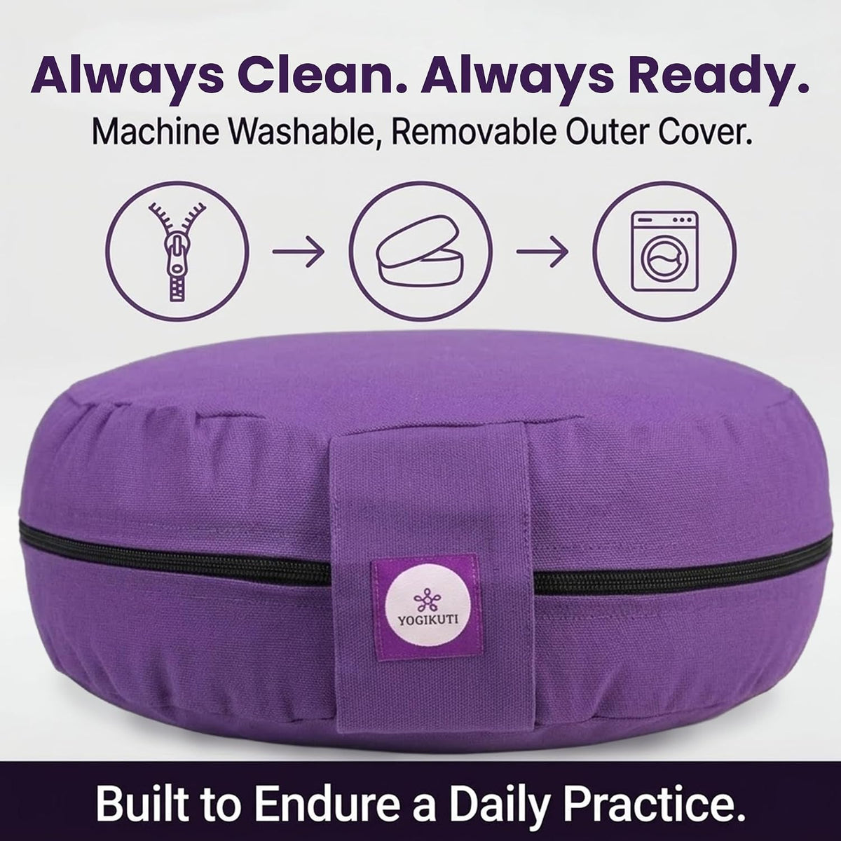 100% Cotton Meditation Cushion (Round) with Handle | Firm & Comfortable Yoga Cushion | Removable Washable Cover | Floor Seating Support for Meditation, Yoga & Pranayama