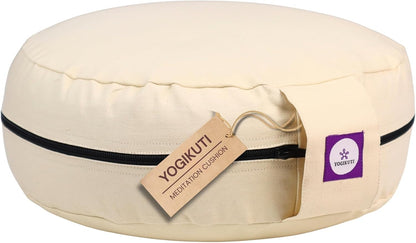 100% Cotton Meditation Cushion (Round) with Handle | Firm & Comfortable Yoga Cushion | Removable Washable Cover | Floor Seating Support for Meditation, Yoga & Pranayama