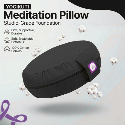 100% Cotton Meditation Cushion (Round) with Handle | Firm & Comfortable Yoga Cushion | Removable Washable Cover | Floor Seating Support for Meditation, Yoga & Pranayama