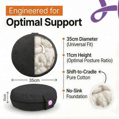 100% Cotton Meditation Cushion (Round) with Handle | Firm & Comfortable Yoga Cushion | Removable Washable Cover | Floor Seating Support for Meditation, Yoga & Pranayama