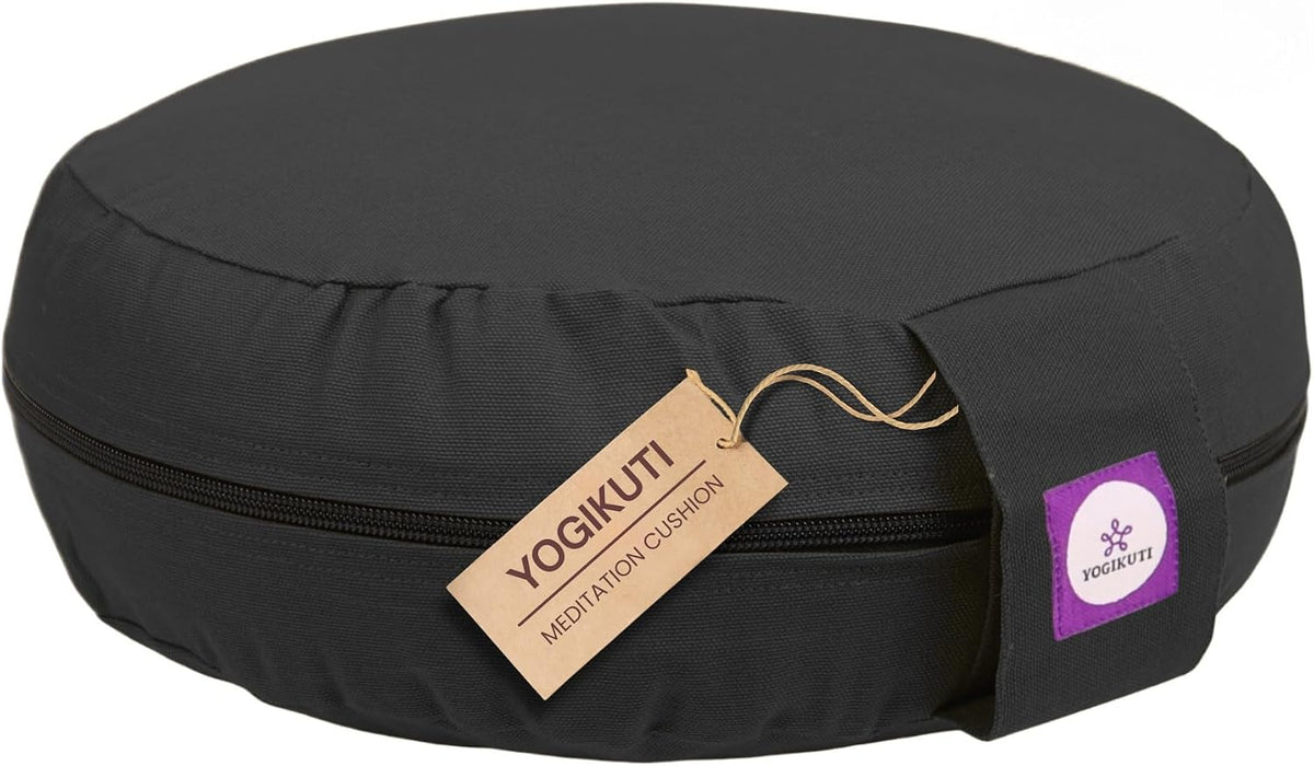 100% Cotton Meditation Cushion (Round) with Handle | Firm & Comfortable Yoga Cushion | Removable Washable Cover | Floor Seating Support for Meditation, Yoga & Pranayama