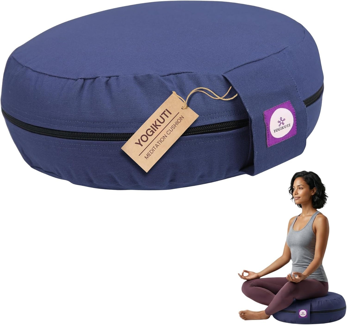 100% Cotton Meditation Cushion (Round) with Handle | Firm & Comfortable Yoga Cushion | Removable Washable Cover | Floor Seating Support for Meditation, Yoga & Pranayama