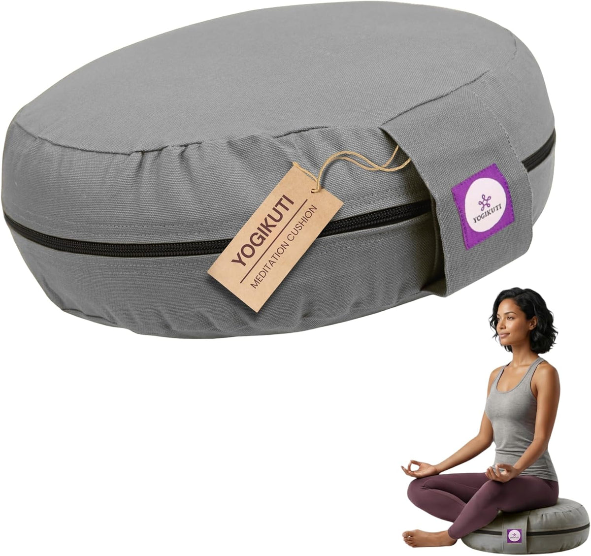 100% Cotton Meditation Cushion (Round) with Handle | Firm & Comfortable Yoga Cushion | Removable Washable Cover | Floor Seating Support for Meditation, Yoga & Pranayama
