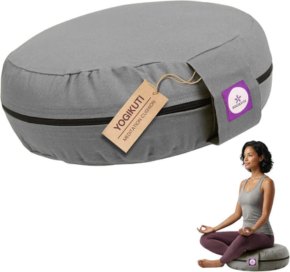 100% Cotton Meditation Cushion (Round) with Handle | Firm & Comfortable Yoga Cushion | Removable Washable Cover | Floor Seating Support for Meditation, Yoga & Pranayama