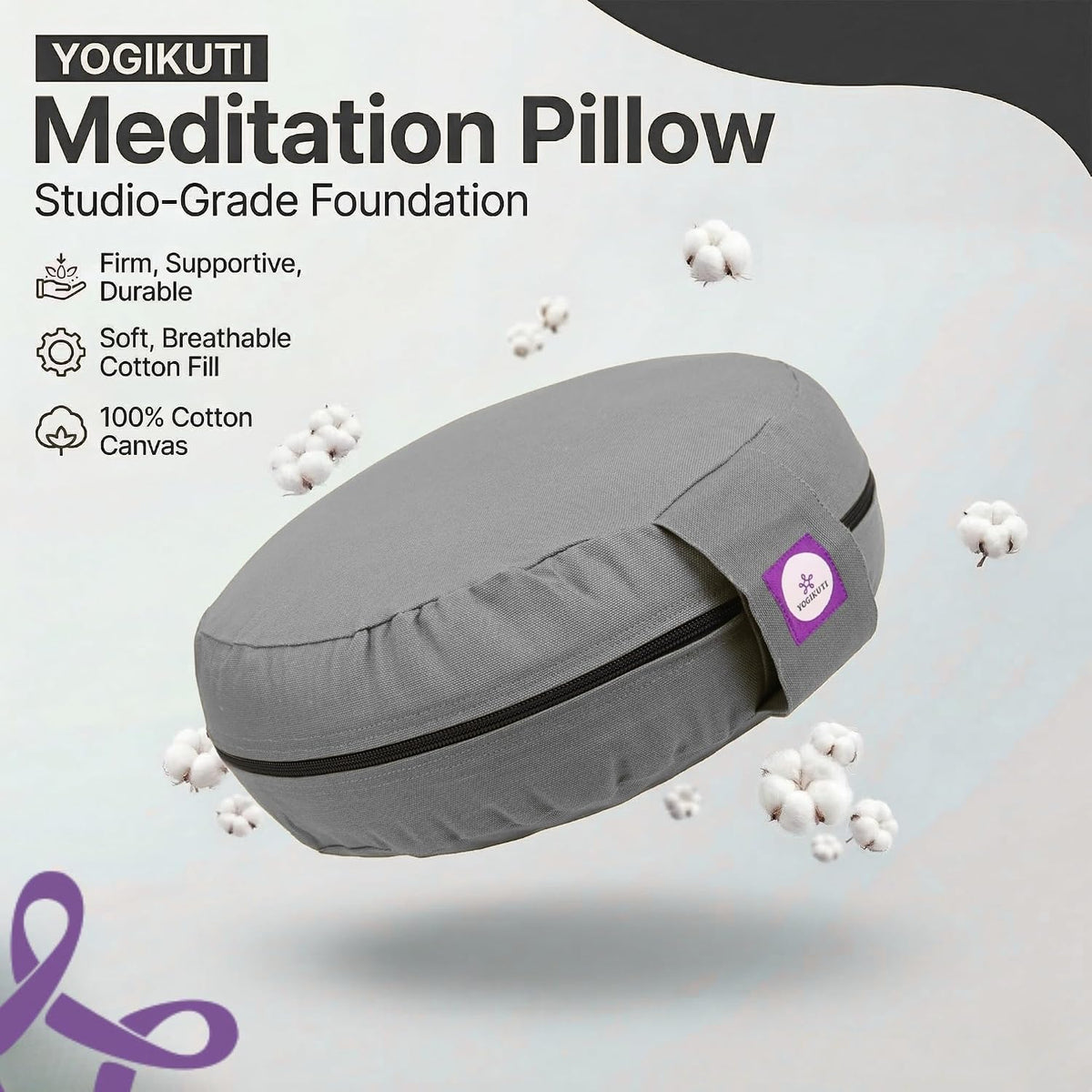 100% Cotton Meditation Cushion (Round) with Handle | Firm & Comfortable Yoga Cushion | Removable Washable Cover | Floor Seating Support for Meditation, Yoga & Pranayama