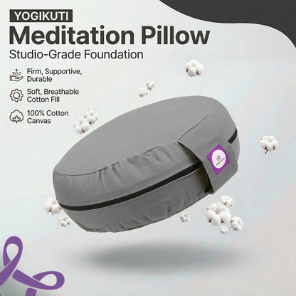 100% Cotton Meditation Cushion (Round) with Handle | Firm & Comfortable Yoga Cushion | Removable Washable Cover | Floor Seating Support for Meditation, Yoga & Pranayama