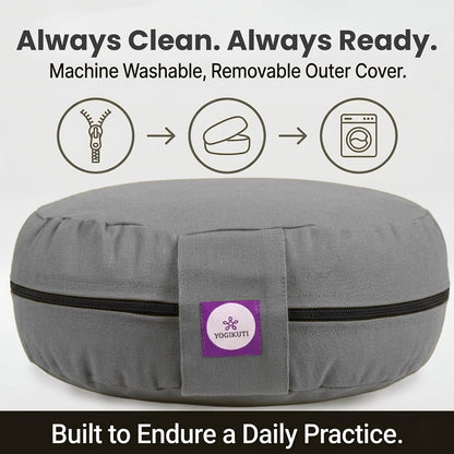 100% Cotton Meditation Cushion (Round) with Handle | Firm & Comfortable Yoga Cushion | Removable Washable Cover | Floor Seating Support for Meditation, Yoga & Pranayama