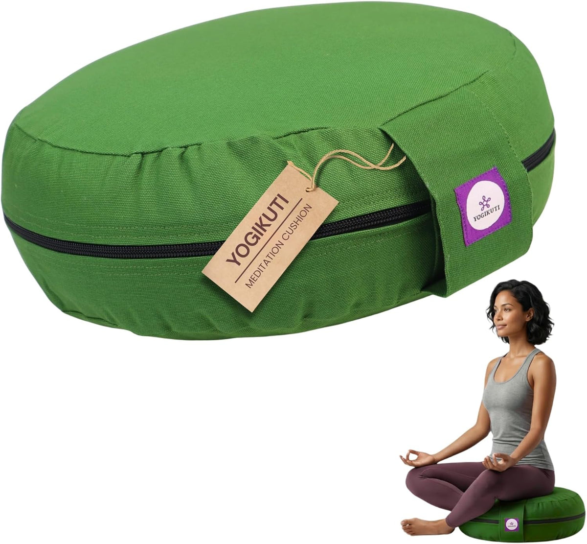 100% Cotton Meditation Cushion (Round) with Handle | Firm & Comfortable Yoga Cushion | Removable Washable Cover | Floor Seating Support for Meditation, Yoga & Pranayama