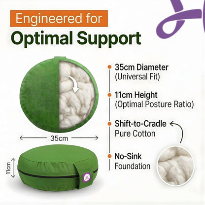 100% Cotton Meditation Cushion (Round) with Handle | Firm & Comfortable Yoga Cushion | Removable Washable Cover | Floor Seating Support for Meditation, Yoga & Pranayama
