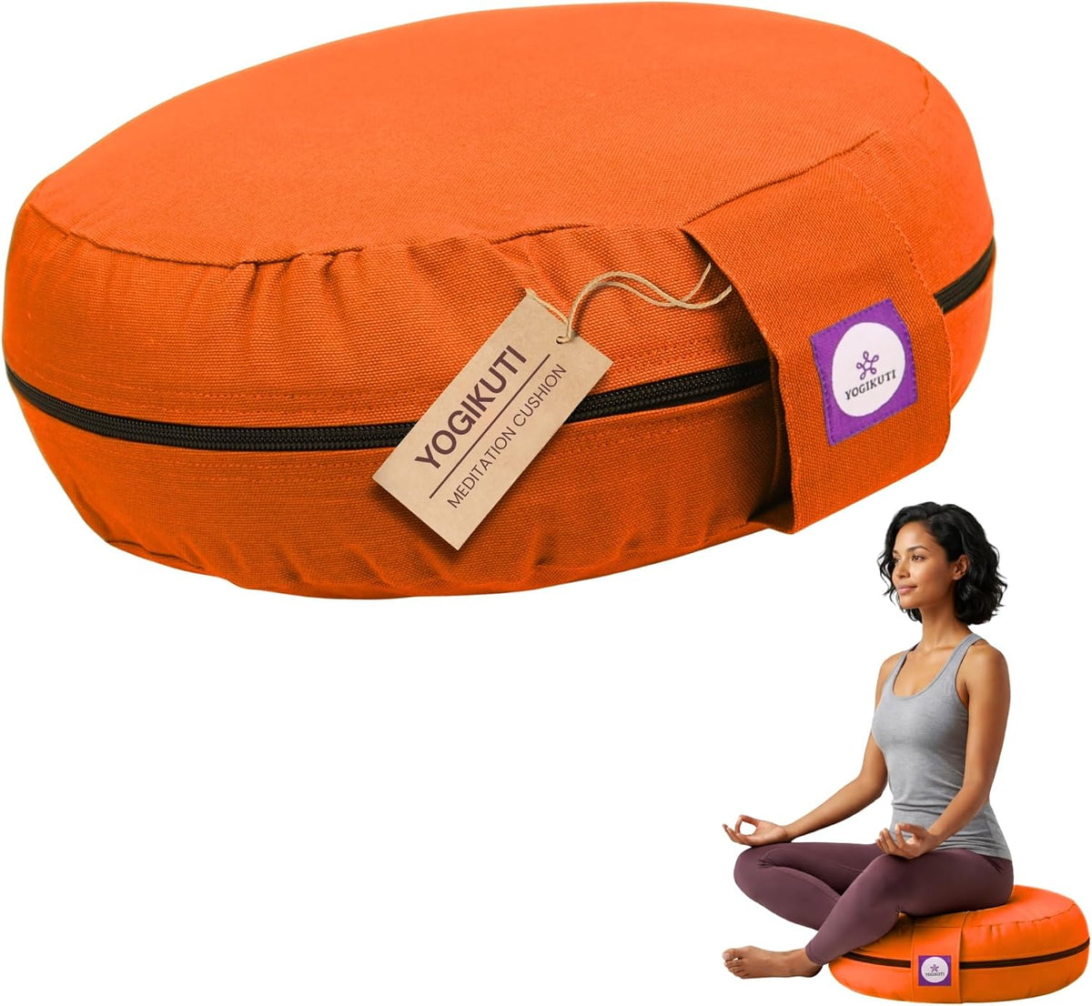 100% Cotton Meditation Cushion (Round) with Handle | Firm & Comfortable Yoga Cushion | Removable Washable Cover | Floor Seating Support for Meditation, Yoga & Pranayama