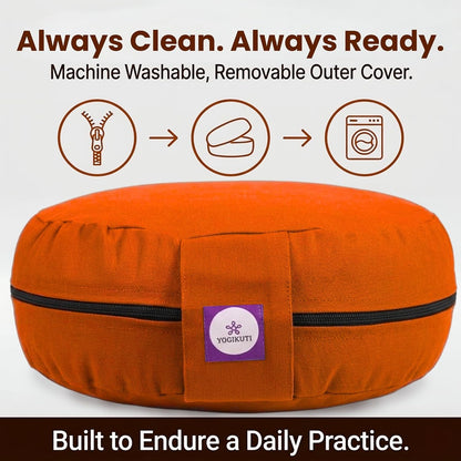 100% Cotton Meditation Cushion (Round) with Handle | Firm & Comfortable Yoga Cushion | Removable Washable Cover | Floor Seating Support for Meditation, Yoga & Pranayama